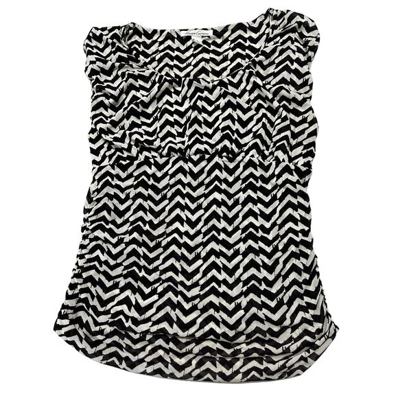 Y2K Kenneth Cole Women Top Size M Brown Chevron Nylon Lightweight Cap Sleeves - Picture 1 of 7